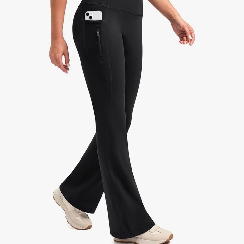 Santiny Black Flare Leggings with Pocket Water Resistant Ski Black 28.5 Inseam L